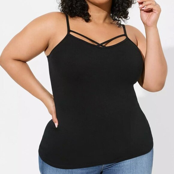 TORRID 2 Plus Size Foxy Strappy Cami Solid Black Sleeveless Cotton Tank Top 2X - Picture 3 of 15